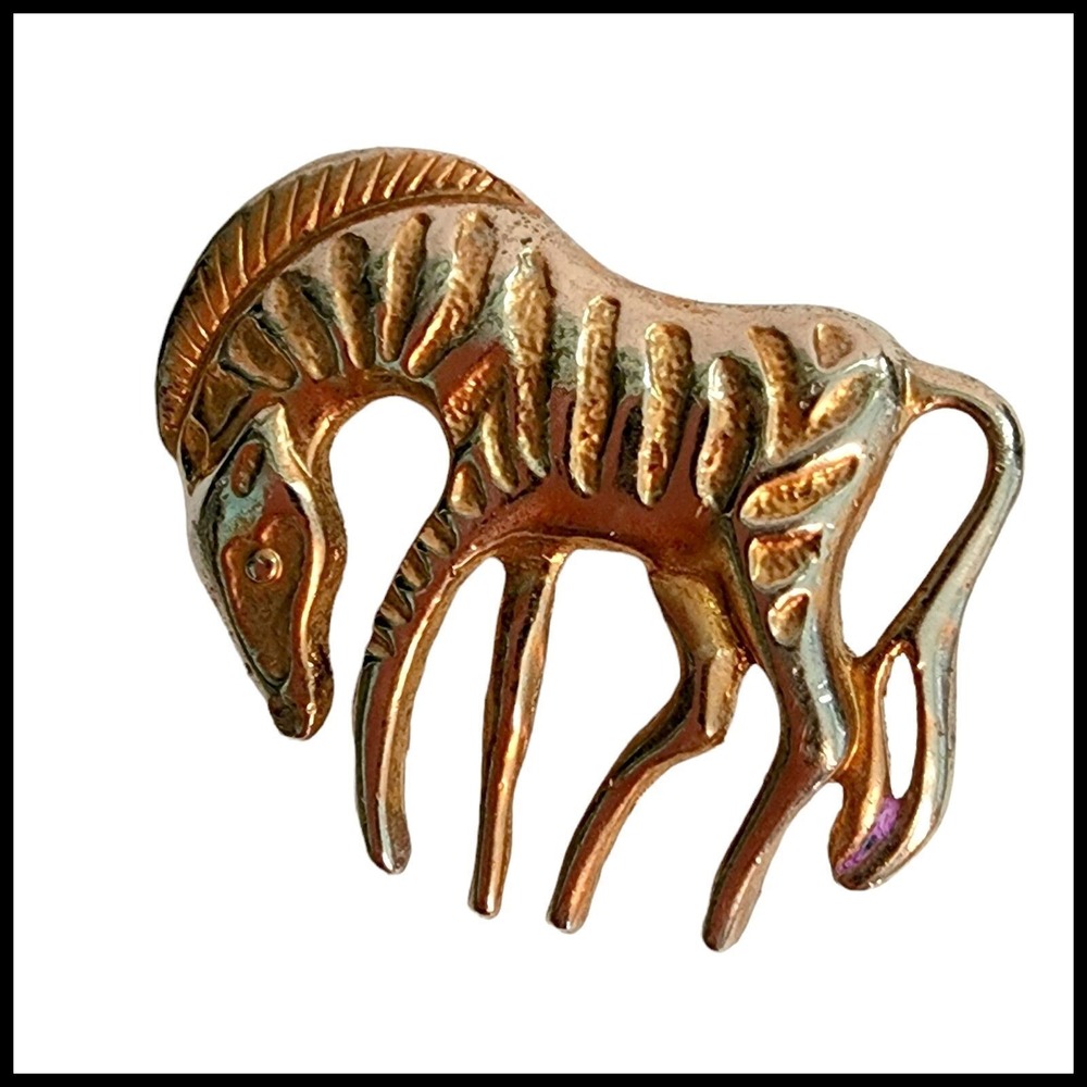 Vintage Gold Tone Zebra Horse Texturized Prancing Pin Brooch